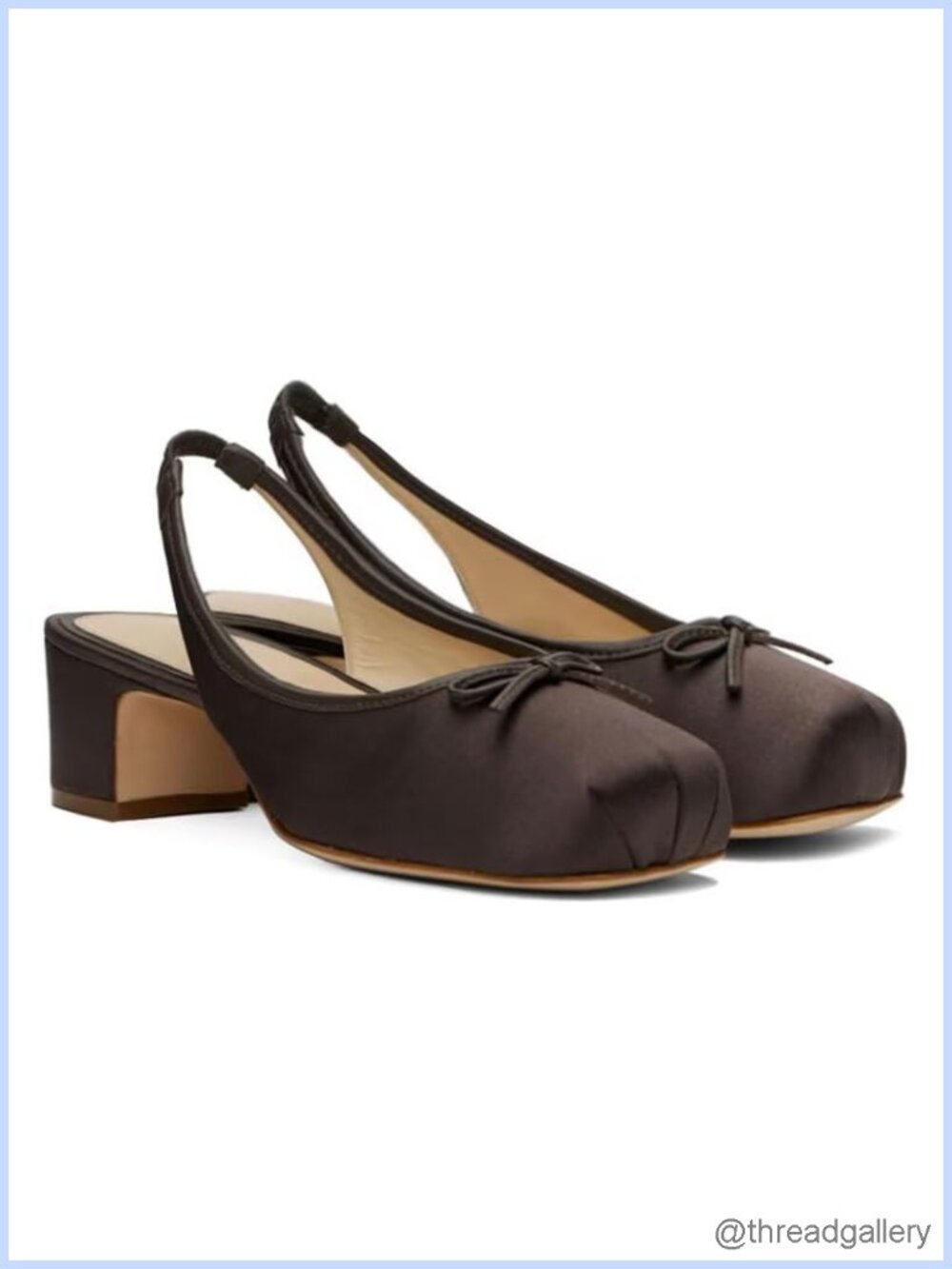 Agodor Satin Slingback Ballet Mary Jane Heels Bow Square Toe 1.75in Block